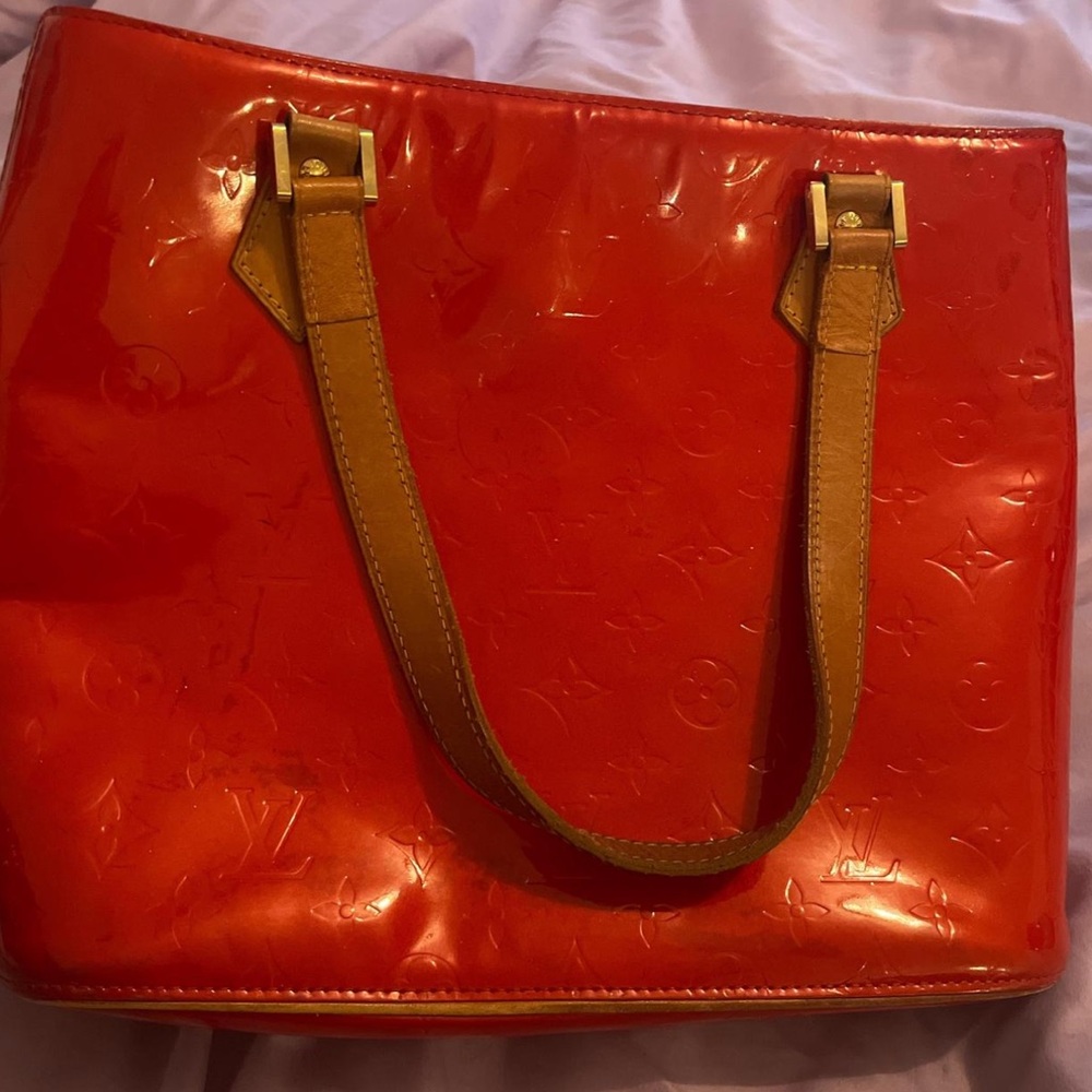 Louis Vuitton Red Patent Vernis Tote with Tan Straps